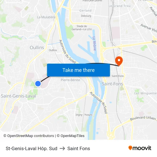 St-Genis-Laval Hôp. Sud to Saint Fons map