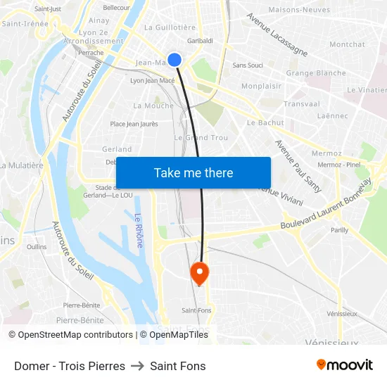 Domer - Trois Pierres to Saint Fons map