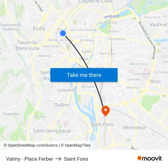 Valmy - Place Ferber to Saint Fons map