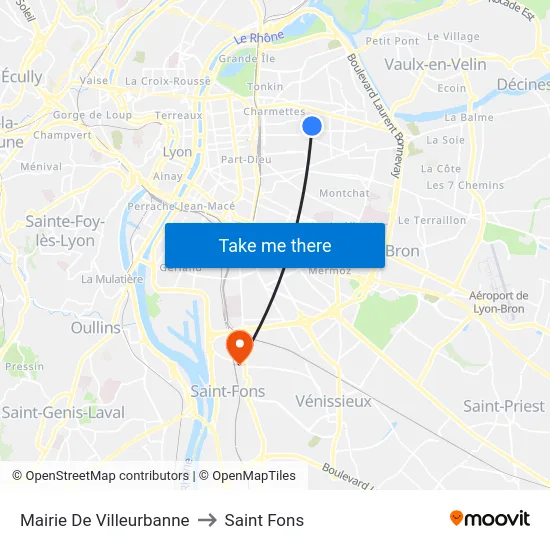 Mairie De Villeurbanne to Saint Fons map