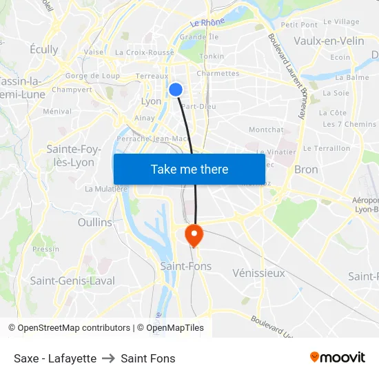 Saxe - Lafayette to Saint Fons map