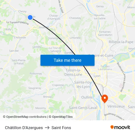 Châtillon D'Azergues to Saint Fons map