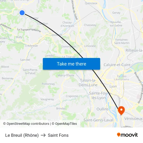 Le Breuil (Rhône) to Saint Fons map