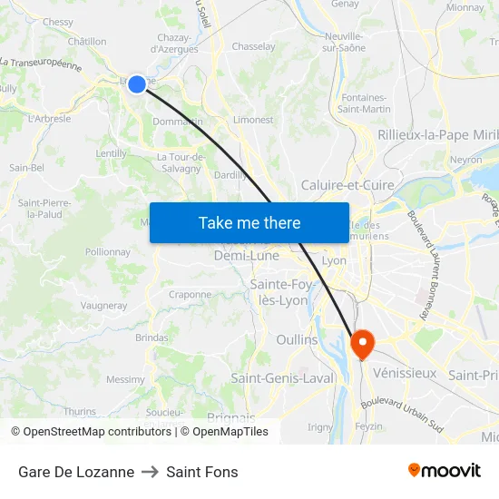 Gare De Lozanne to Saint Fons map