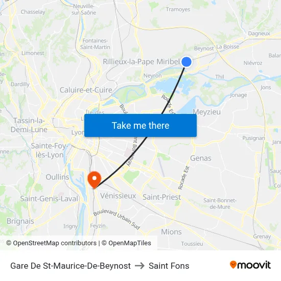 Gare De St-Maurice-De-Beynost to Saint Fons map