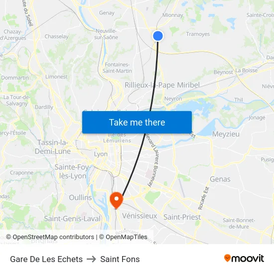 Gare De Les Echets to Saint Fons map