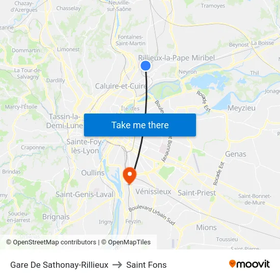 Gare De Sathonay-Rillieux to Saint Fons map