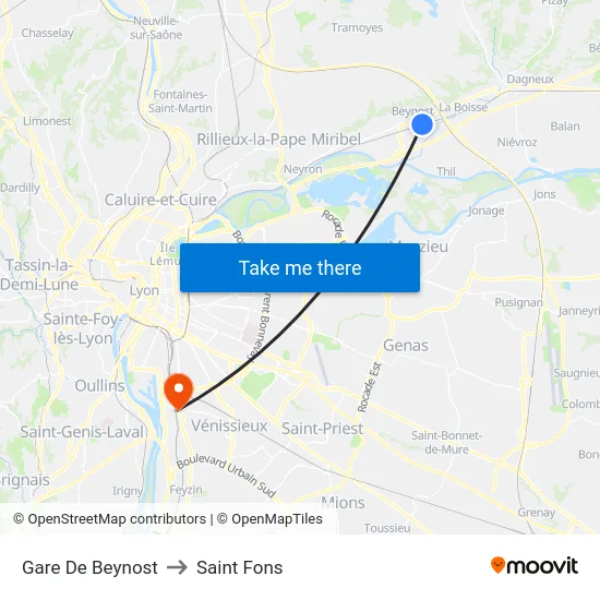 Gare De Beynost to Saint Fons map