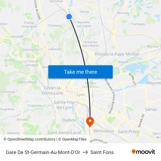 Gare De St-Germain-Au-Mont-D'Or to Saint Fons map