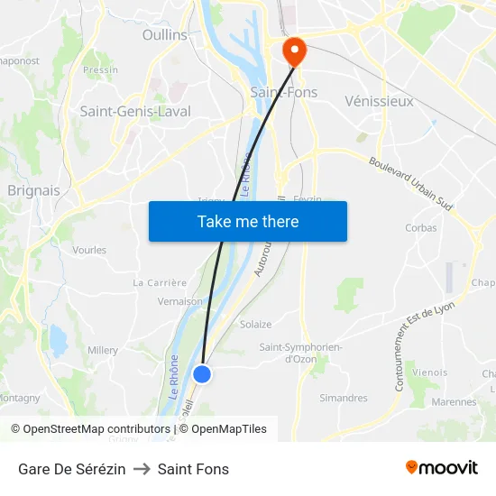 Gare De Sérézin to Saint Fons map