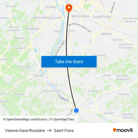 Vienne-Gare-Routière to Saint Fons map