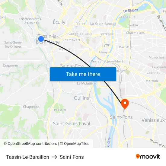Tassin-Le-Baraillon to Saint Fons map