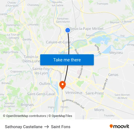 Sathonay Castellane to Saint Fons map