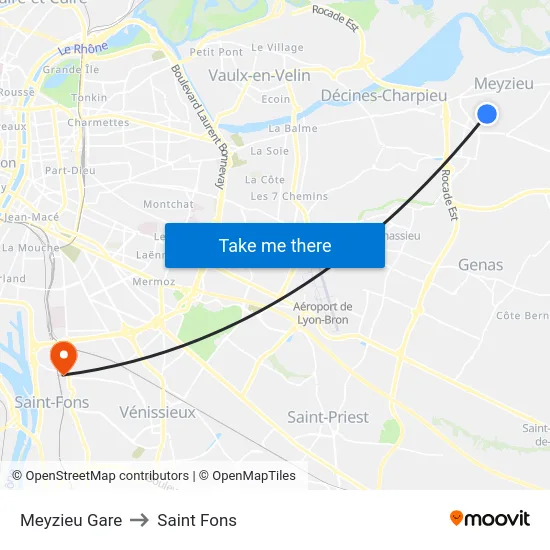 Meyzieu Gare to Saint Fons map