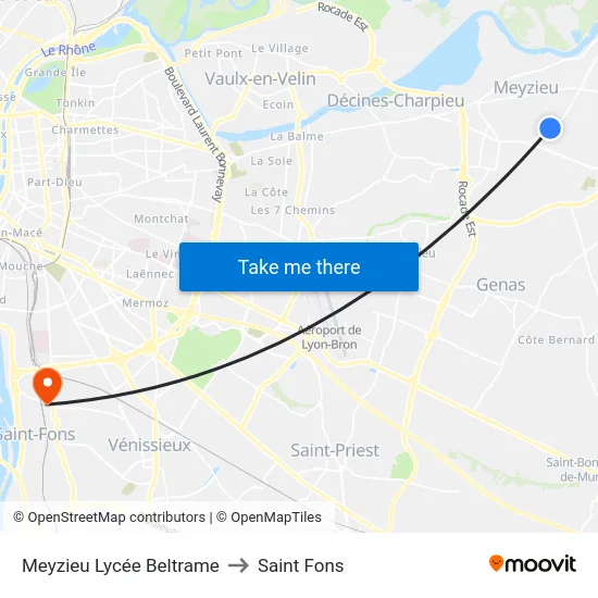 Meyzieu Lycée Beltrame to Saint Fons map