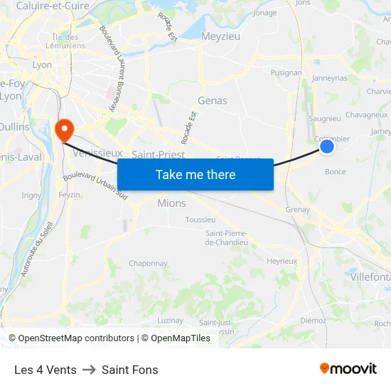 Les 4 Vents to Saint Fons map