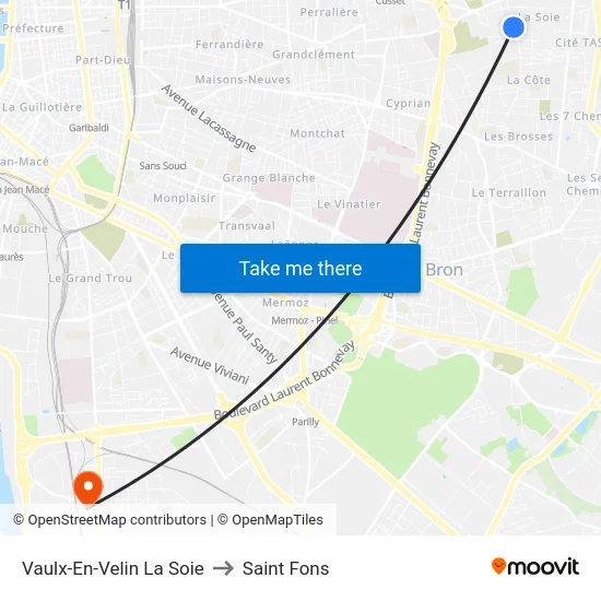 Vaulx-En-Velin La Soie to Saint Fons map