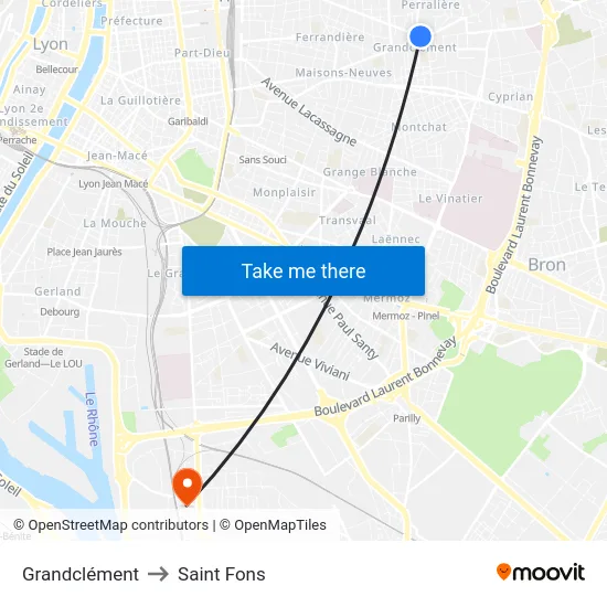 Grandclément to Saint Fons map
