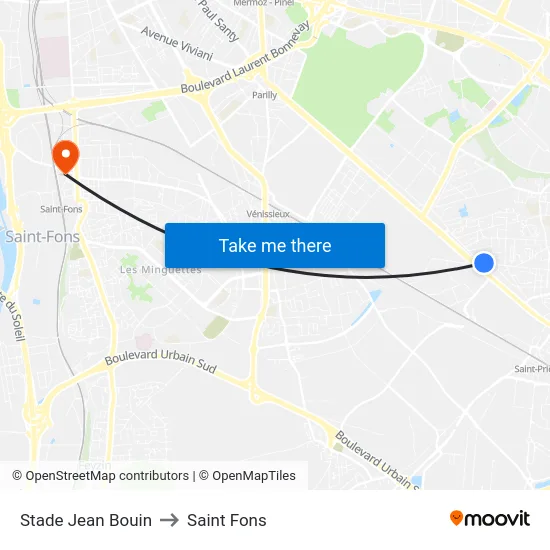 Stade Jean Bouin to Saint Fons map