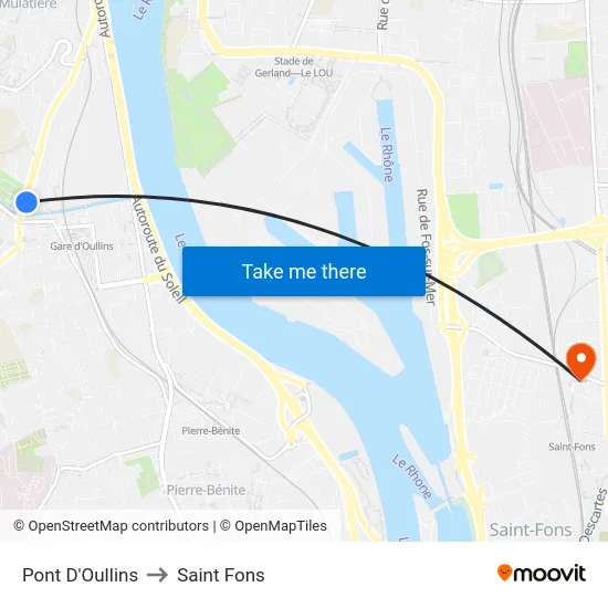 Pont D'Oullins to Saint Fons map