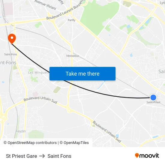 St Priest Gare to Saint Fons map