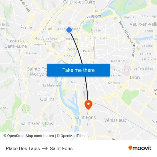 Place Des Tapis to Saint Fons map