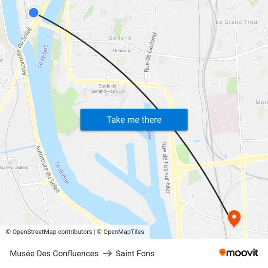 Musée Des Confluences to Saint Fons map