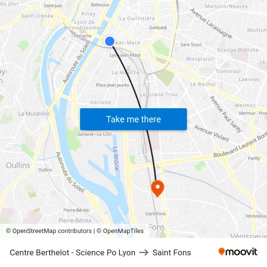 Centre Berthelot - Science Po Lyon to Saint Fons map