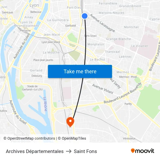 Archives Départementales to Saint Fons map
