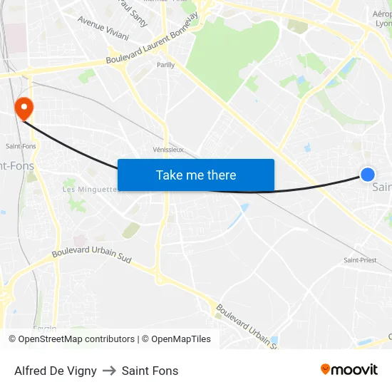 Alfred De Vigny to Saint Fons map