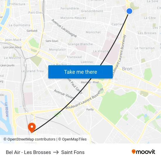 Bel Air - Les Brosses to Saint Fons map