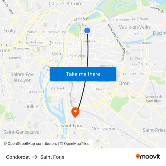 Condorcet to Saint Fons map