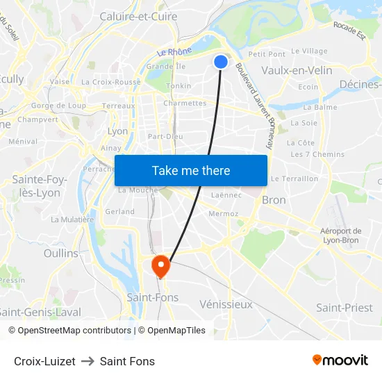 Croix-Luizet to Saint Fons map
