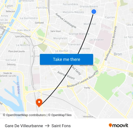 Gare De Villeurbanne to Saint Fons map