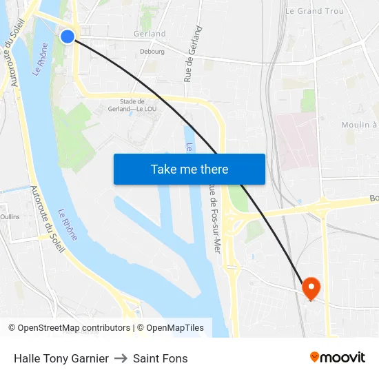 Halle Tony Garnier to Saint Fons map