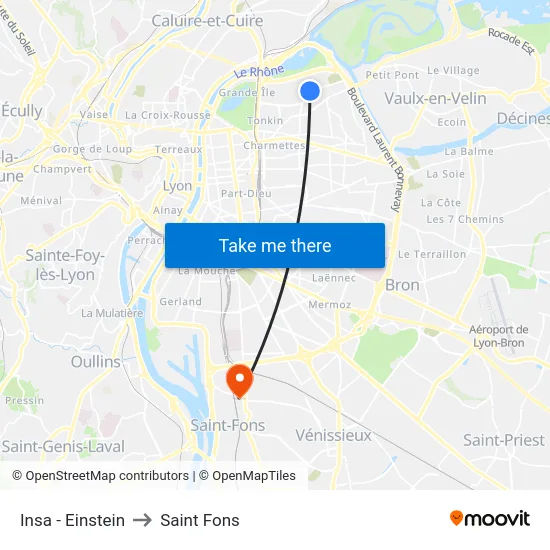 Insa - Einstein to Saint Fons map