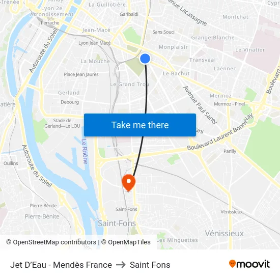 Jet D’Eau - Mendès France to Saint Fons map