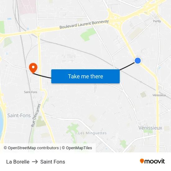 La Borelle to Saint Fons map