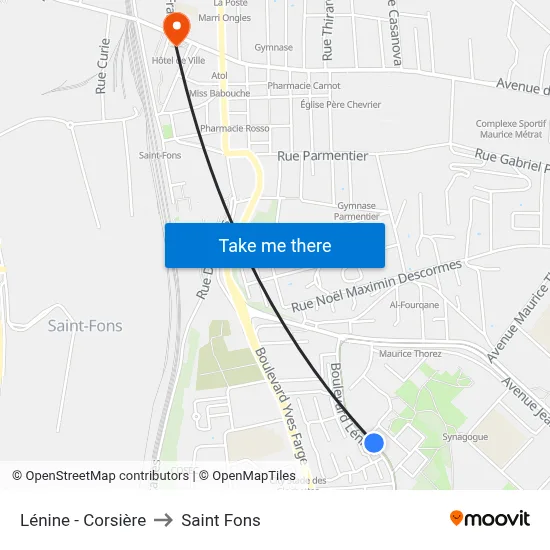 Lénine - Corsière to Saint Fons map