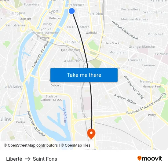 Liberté to Saint Fons map