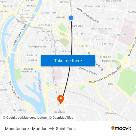 Manufacture - Montluc to Saint Fons map