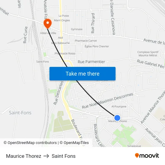 Maurice Thorez to Saint Fons map
