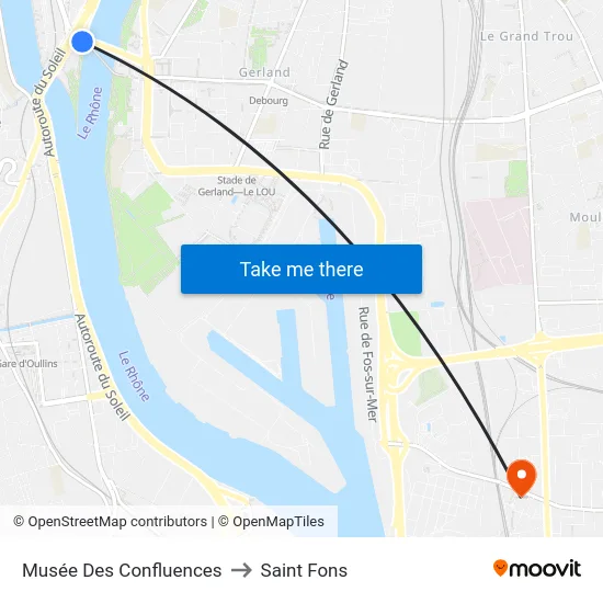 Musée Des Confluences to Saint Fons map