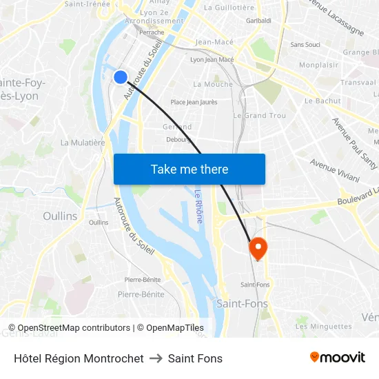 Hôtel Région Montrochet to Saint Fons map