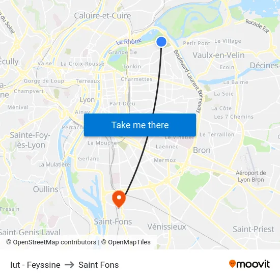 Iut - Feyssine to Saint Fons map