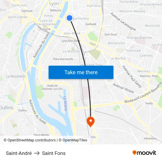 Saint-André to Saint Fons map