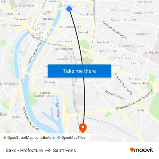 Saxe - Préfecture to Saint Fons map