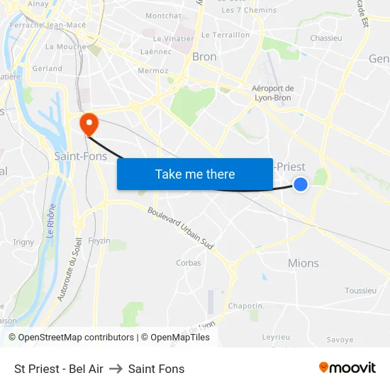 St Priest - Bel Air to Saint Fons map