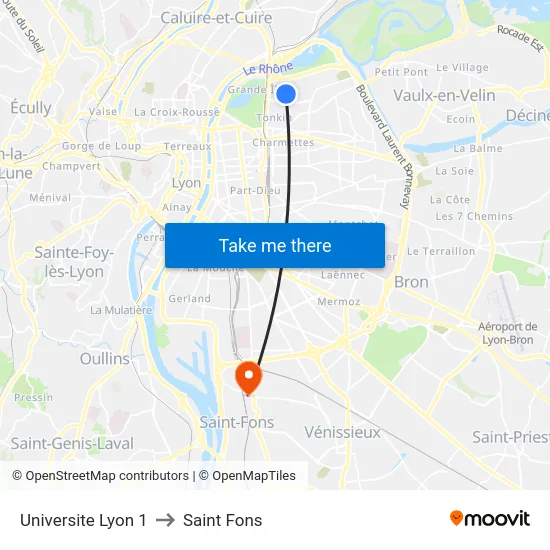 Universite Lyon 1 to Saint Fons map