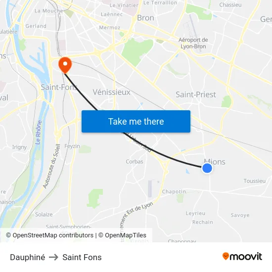 Dauphiné to Saint Fons map